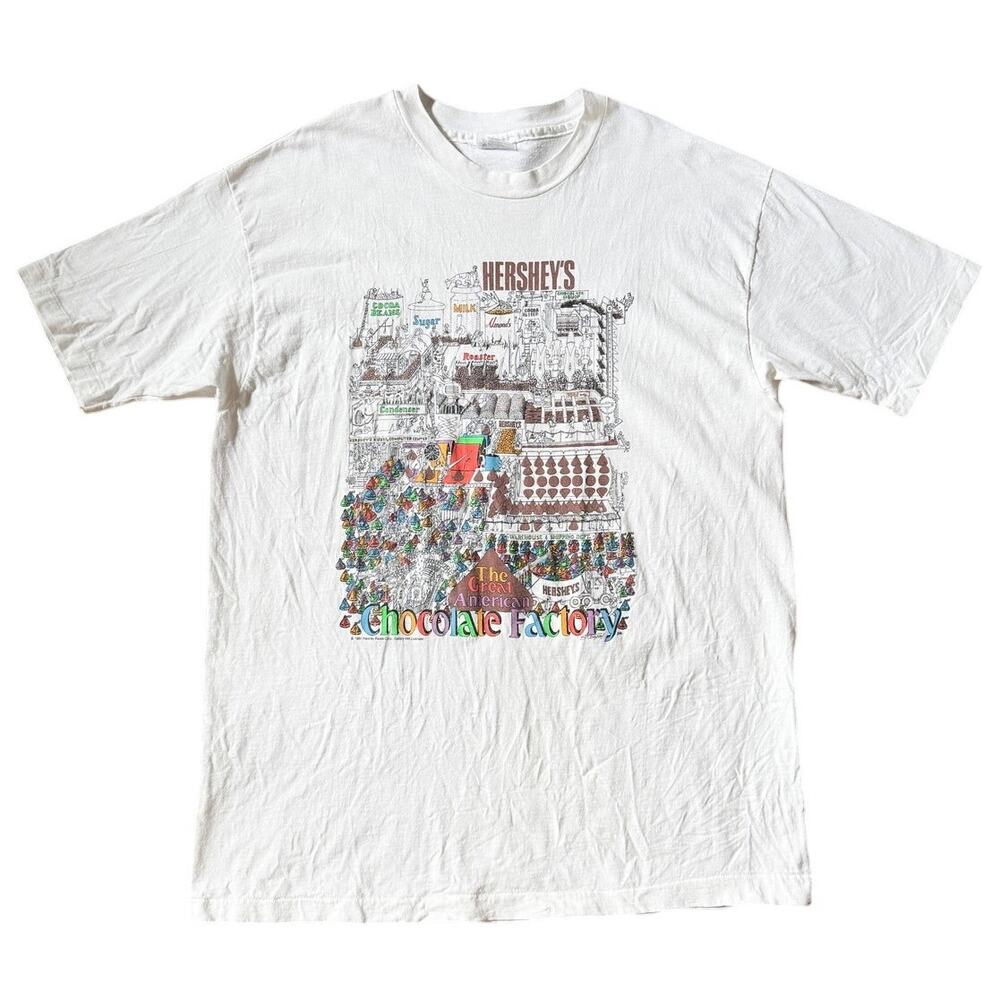 Vintage Hersheys Chocolate Factory T-Shirt 1991 Graphic Tee Cotton USA Retro 90s
